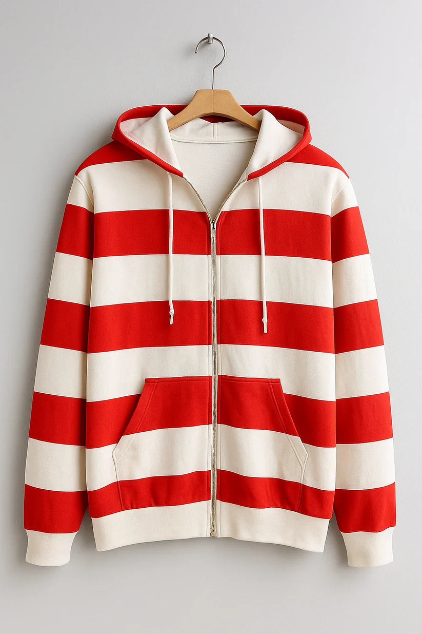 Stylish Hoodies For Men's And Boy's Red & White Strip.