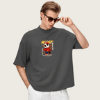 DROP SHOUILDER MEN'S PANDA GRAPHIC PRINTED TEE-SHIRT FOR MENS (BLACK)