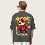 DROP SHOUILDER MEN'S PANDA GRAPHIC PRINTED TEE-SHIRT FOR MENS (BLACK)