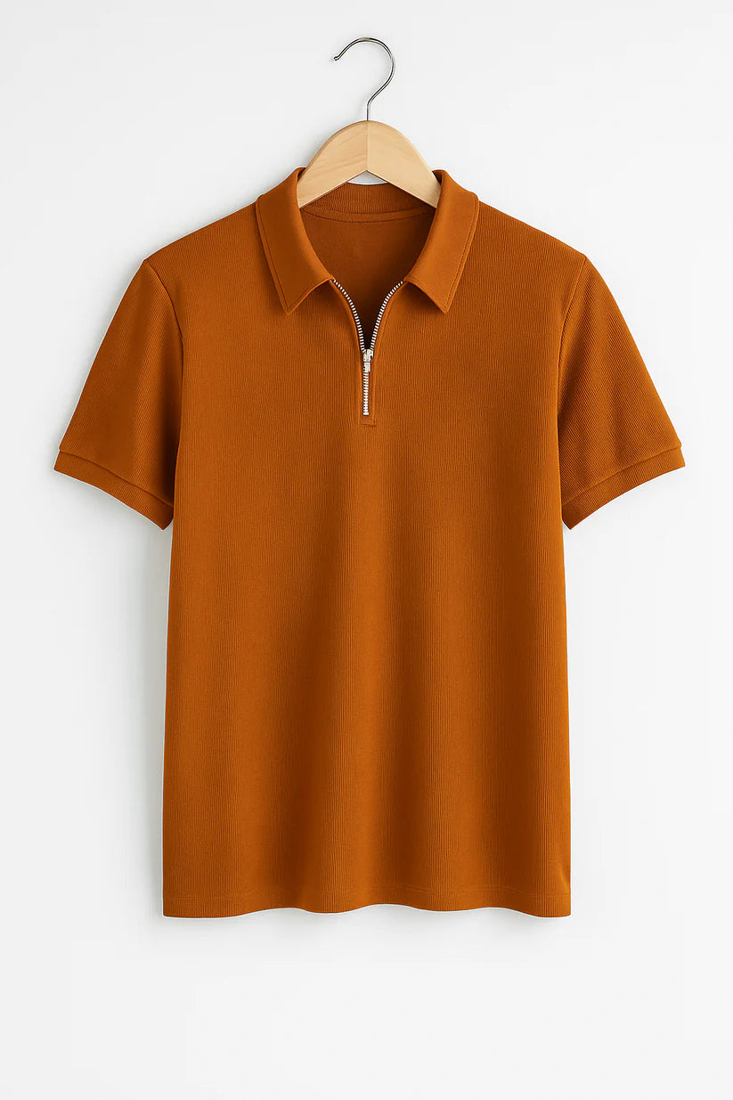Men’s Waffle Zip POLO.(Beige)