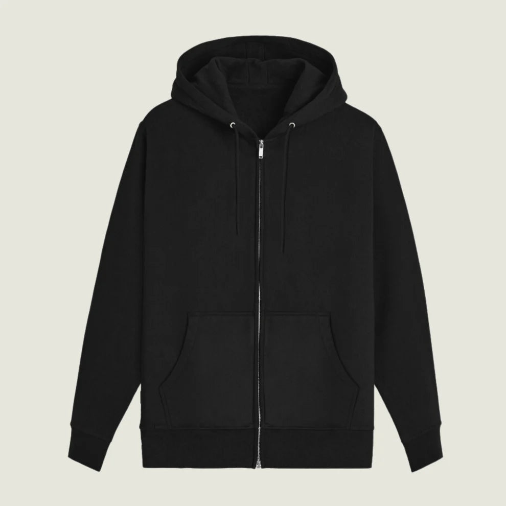 Black Regular Fit Rich Jersey Fabric Zip-Up