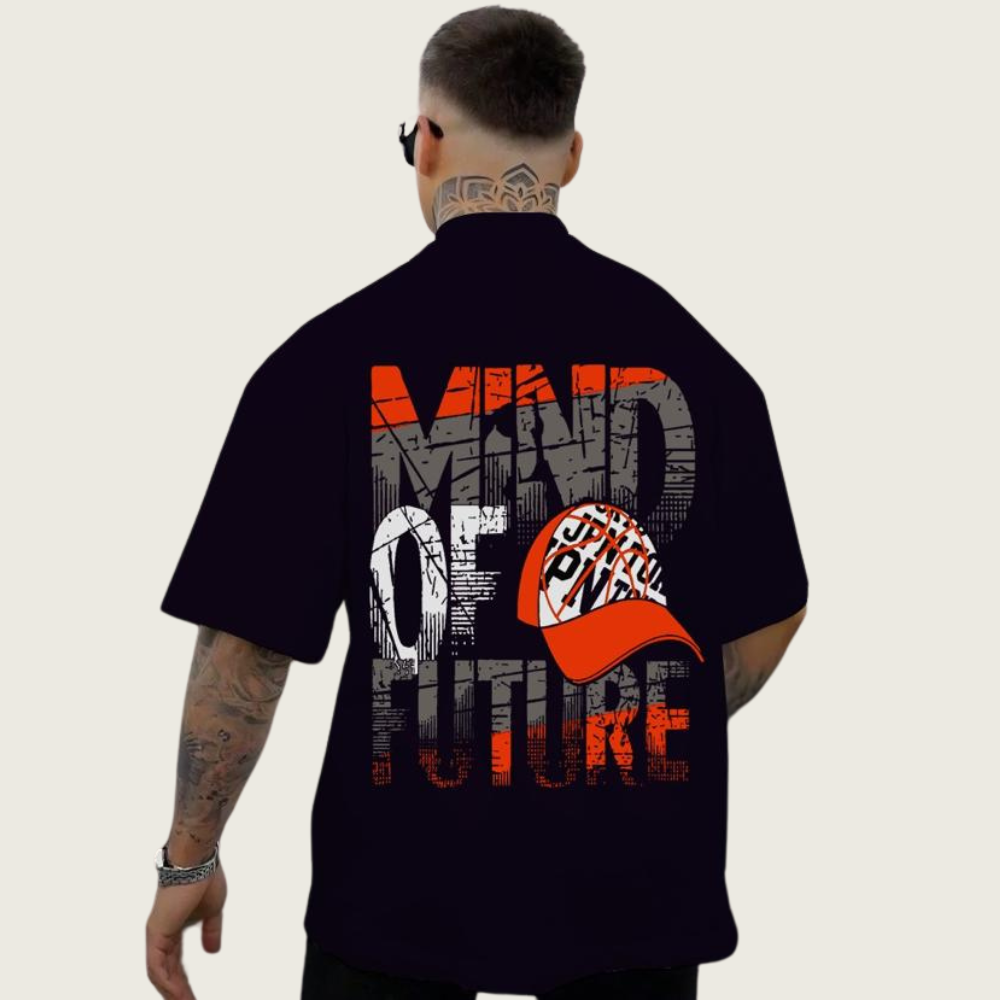 DROP SHOUILDER MIND OF FUTURE PRINTED TEE SHIRT FOR MENS  (BLACK)