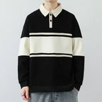 American Retro Lapel Sweatshirt Men Women (Black)