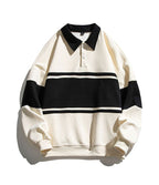 American Retro Lapel Sweatshirt Men Women (Beige)