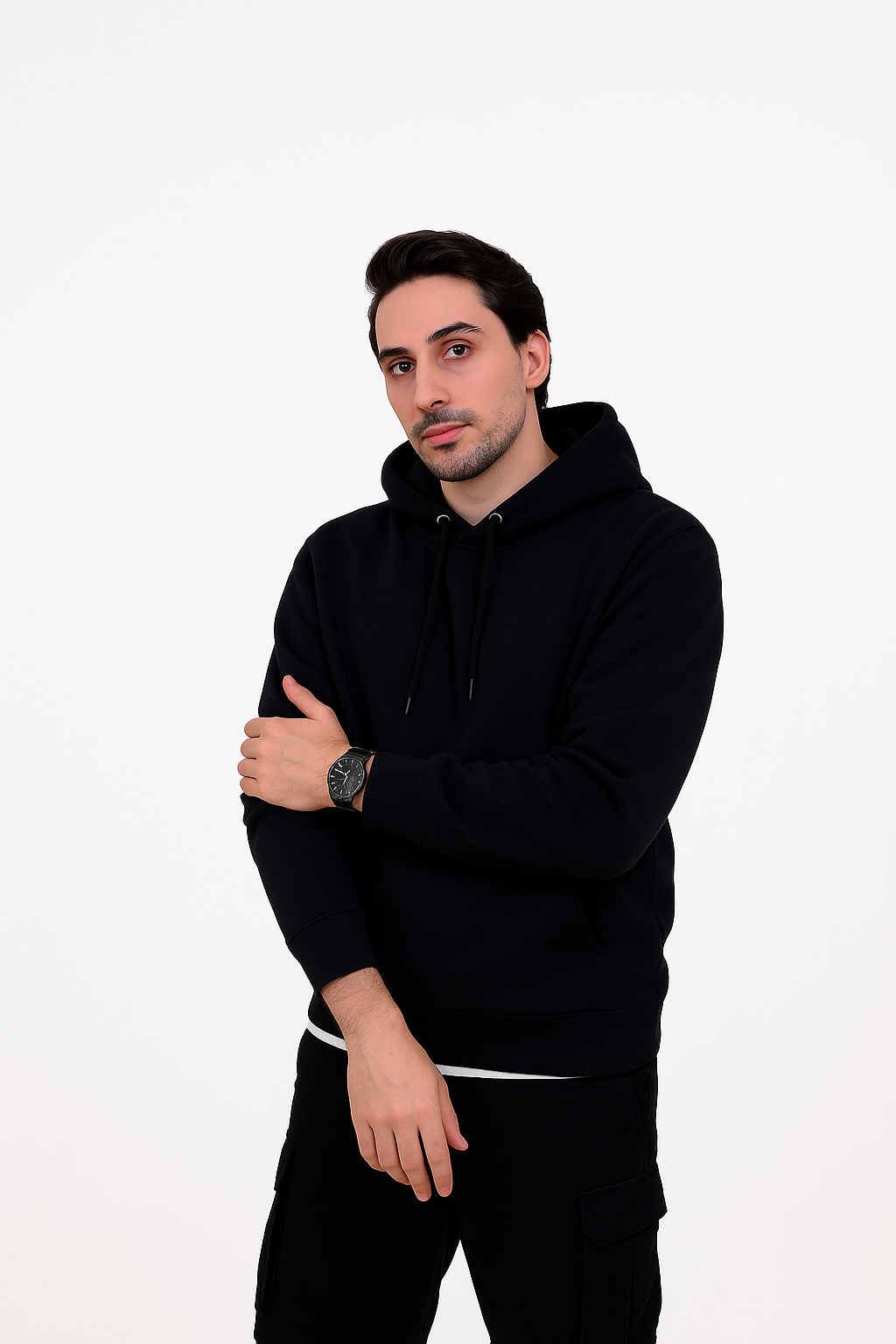 Black Regular Fit Rich Jersey Fabric Hoodie