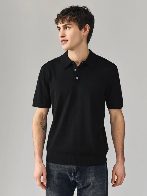 Black Regular Fit Cotton Rich Short Sleeve Knit Polo Shirt