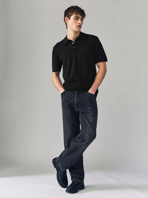 Black Regular Fit Cotton Rich Short Sleeve Knit Polo Shirt
