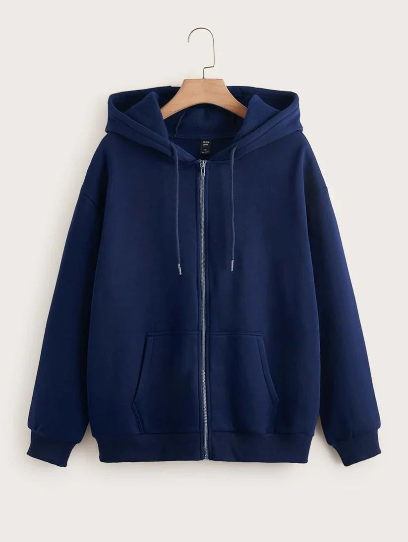 Navy Blue Regular Fit Rich Jersey Fabric Zip_Up