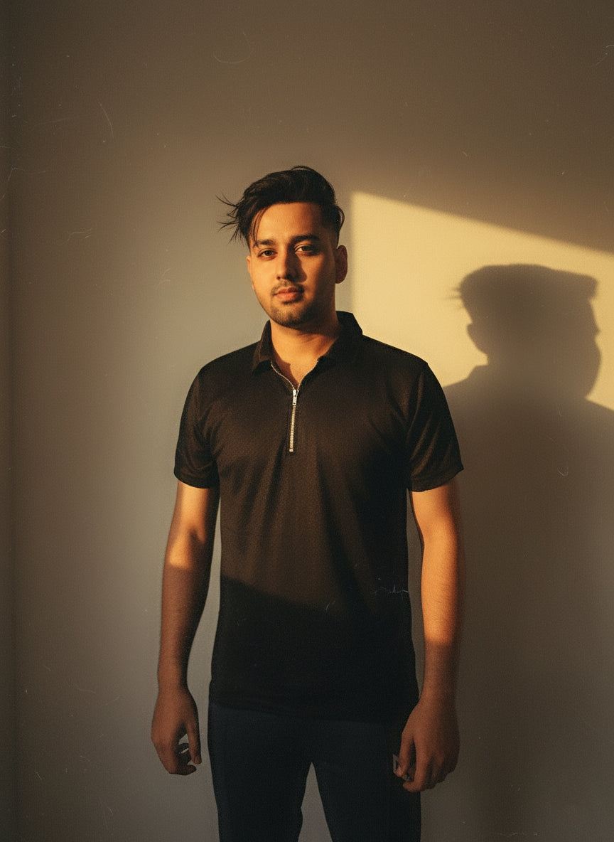 Men’s Waffle Zip POLO.(Black)