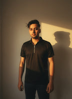 Men’s Waffle Zip POLO.(Black)