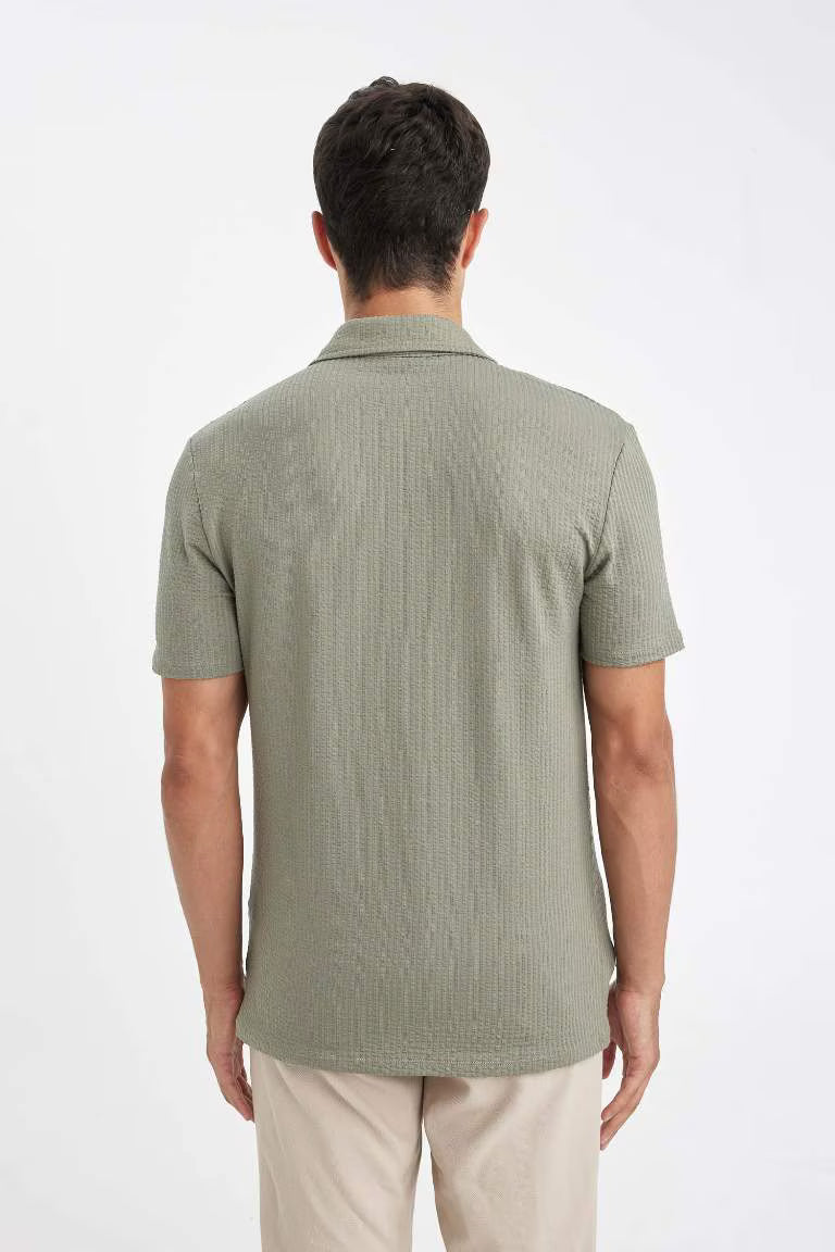 Men’s Waffle  Zip POLO.(Light Khaki)