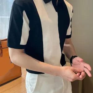 Summer Men's Knitted Short-Sleeve Polo Shirt Korean Style Casual Polo