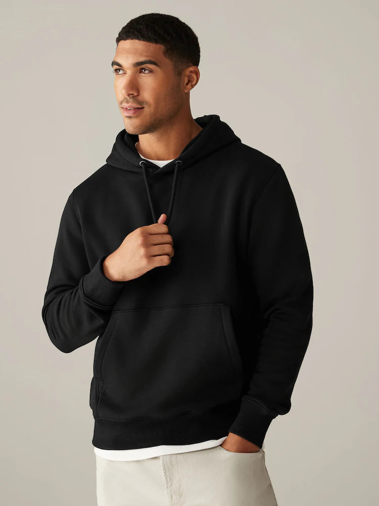 Black Regular Fit Rich Jersey Fabric Hoodie