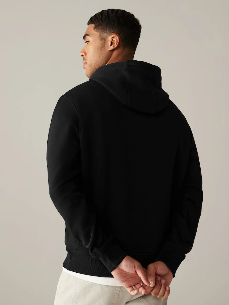 Black Regular Fit Rich Jersey Fabric Hoodie
