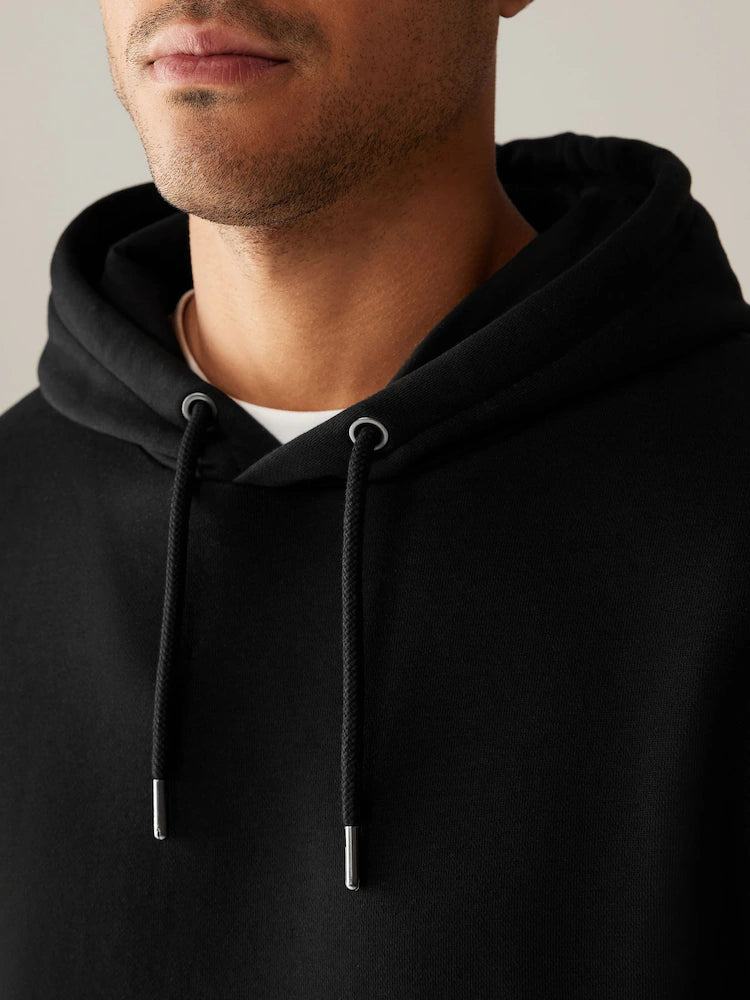Black Regular Fit Rich Jersey Fabric Hoodie