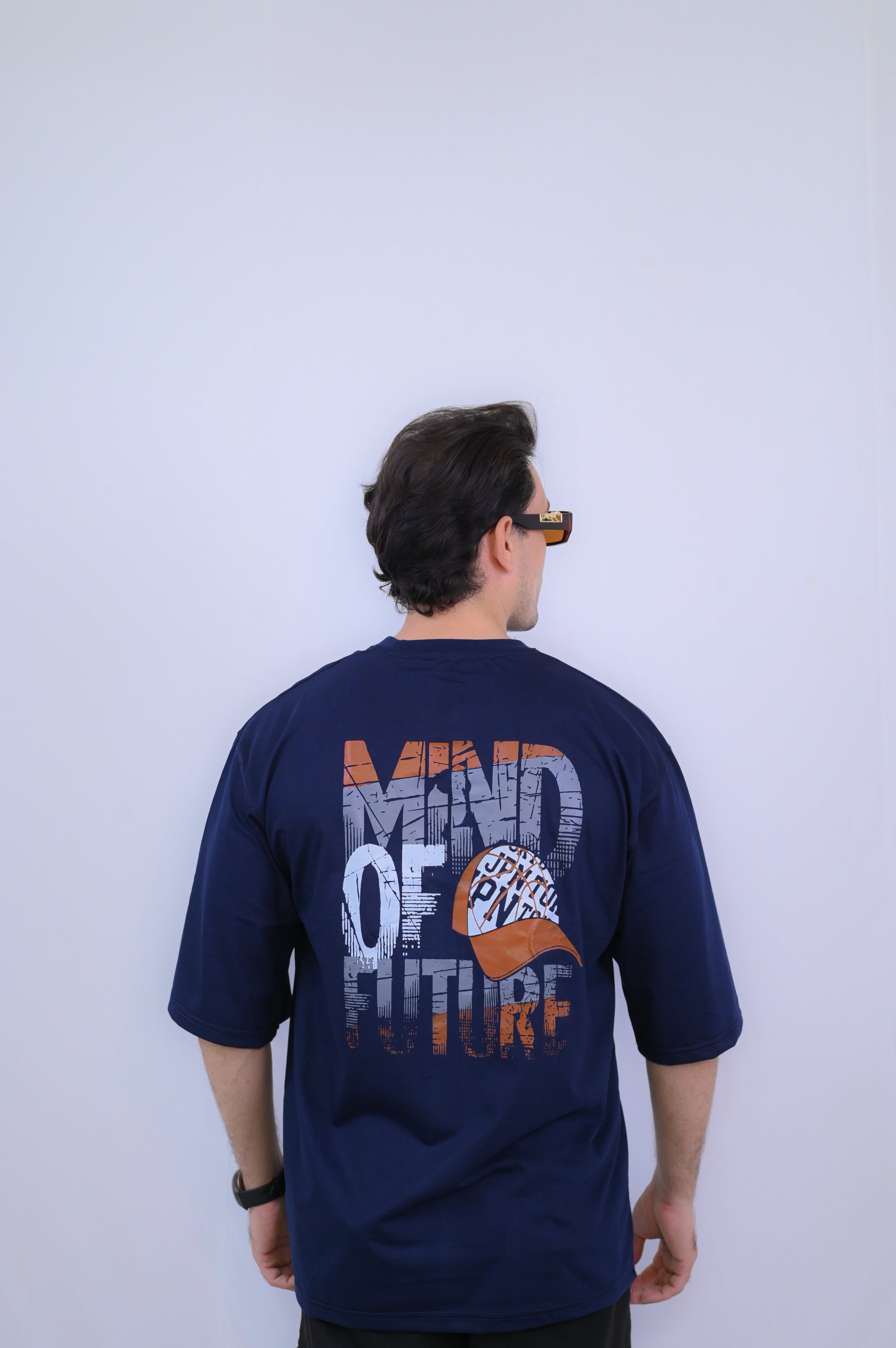 DROP SHOUILDER MIND OF FUTURE PRINTED TEE SHIRT FOR MENS  (NAVY BLUE)