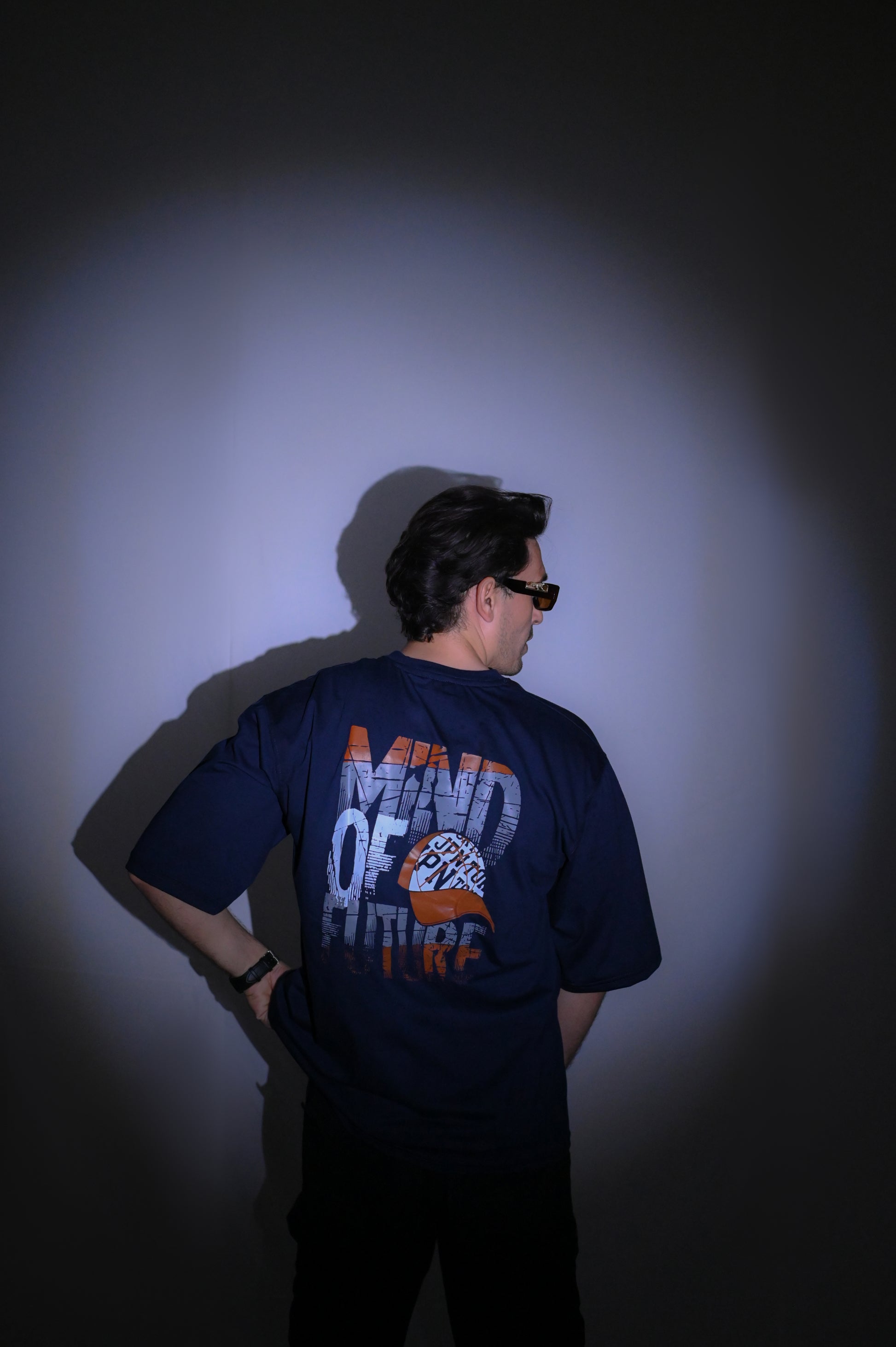 DROP SHOUILDER MIND OF FUTURE PRINTED TEE SHIRT FOR MENS  (NAVY BLUE)
