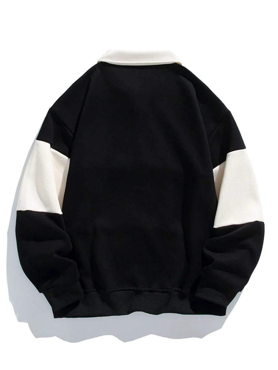 American Retro Lapel Sweatshirt Men Women (Black)